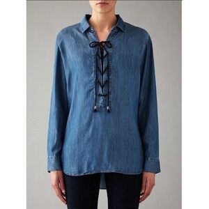 Rails Shirt Women Small Blue Tencel Raquel Lace Up Denim Chambray Top Western